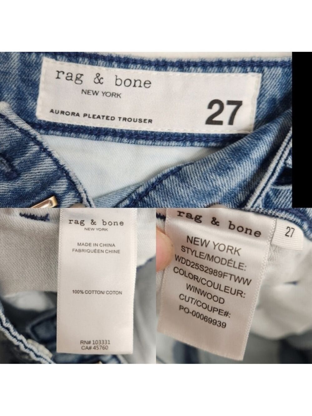 Rag & Bone The Aurora Pleated Trouser Jeans Size 27 X 31" L NWT - Picture 16 of 16